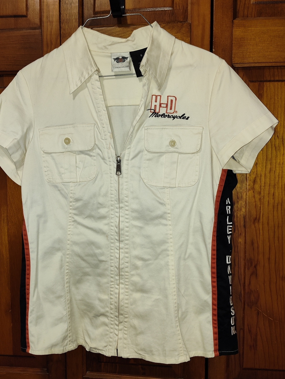 Harley-Davidson Woman's Cream Short-Sleeve Zip-Front Shirt